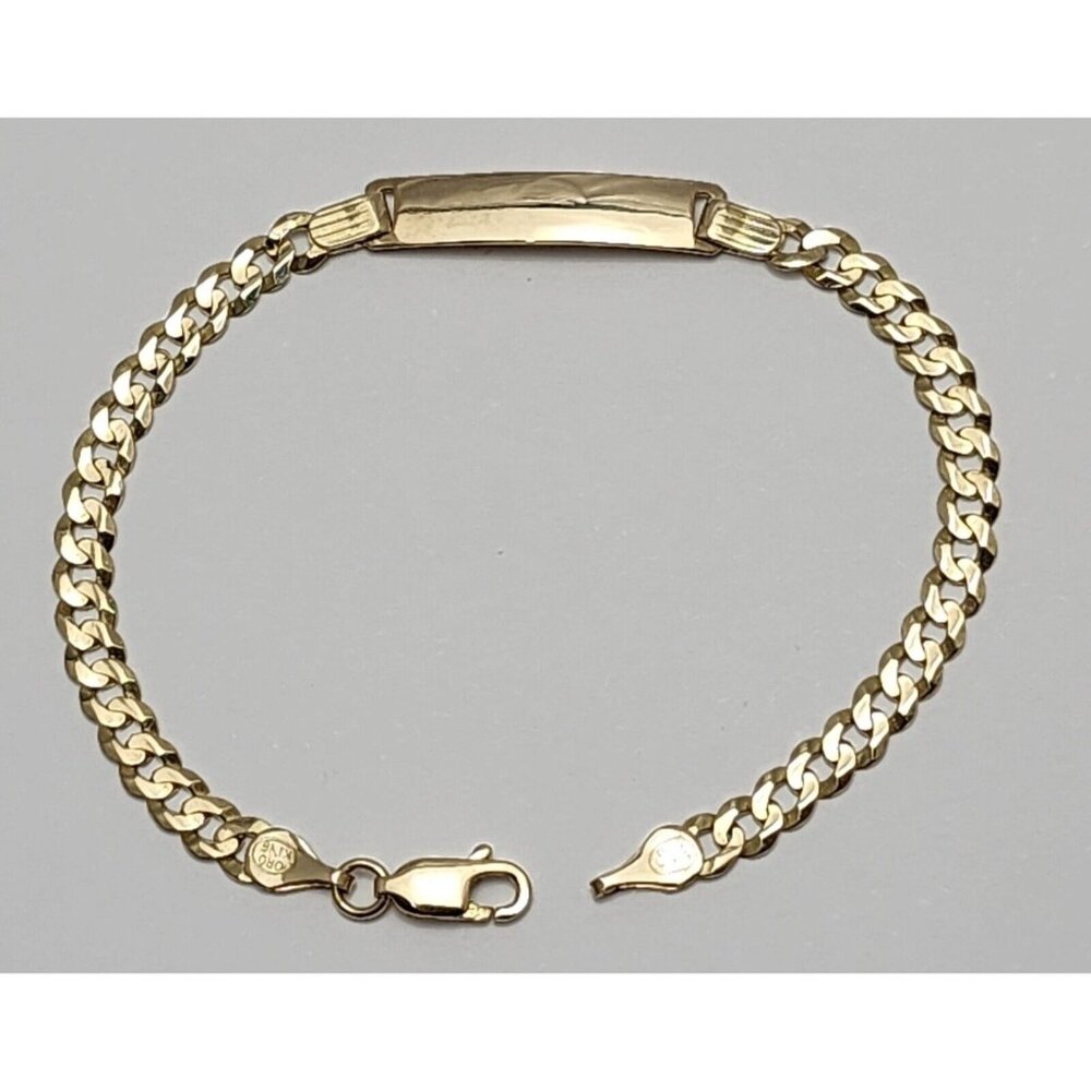Unique 14K Karat Solid Yellow Gold Designer Cuban Link ID Bracelet - 6.5" Length
